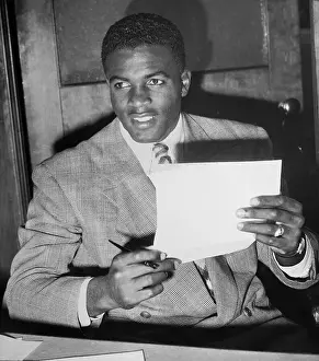Infielder Prints: Jackie Robinson Signing With Brooklyn