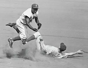 Jackie Robinson Trying for Double Play