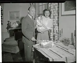 Jacob K Prints: Jacob Javits Cutting Cake with Wife Marion and Baby Daughter