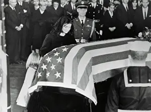 Jacqueline Bouvier Kennedy and Daughter Caroline at John F. Kennedy's Coffin