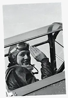 Jacqueline Cocharan Waving from Airplane Cockpit