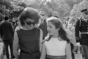 Jacqueline Onassis and Daughter Leaving Arlington Cemetery