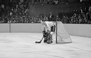 Jacques Plante in Position at Hockey Net