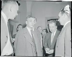 James B Prints: James B. Carey Being Interviewed by Newsmen