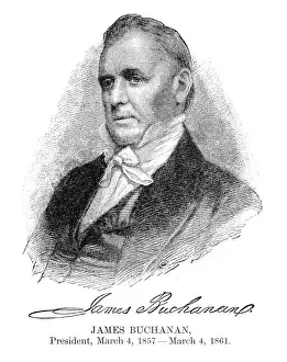 James Buchanan - USA President engraving with his signature 1888