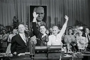 James Hoffa and Wife with Arms Raised