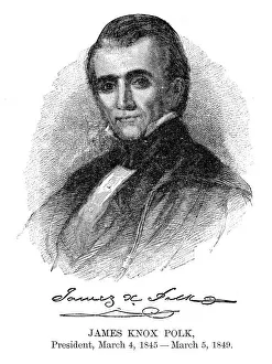James Knox Polk - USA President engraving with his signature 1888