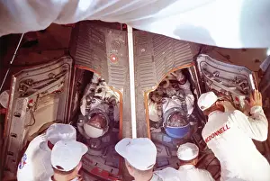 James A Prints: James Lovell and Buzz Aldrin Sitting in Spacecraft