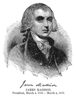 James Madison - USA President engraving with his signature 1888