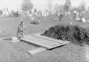 Mourner Prints: James Mills Kneeling by Wife's Grave