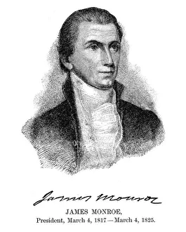 James Monroe - USA President engraving with his signature 1888