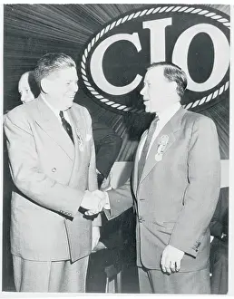 James P. Mitchell Shaking Hands with Walter Reuther