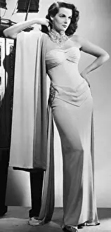 Jane Russell Posing in White Evening Gown