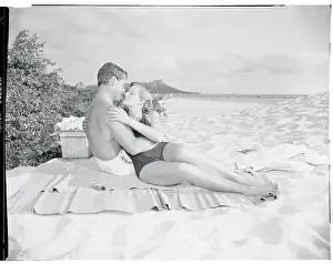 Prints of (Original Caption). This is the finished product - with the Diamond Head in the background our thoroughly rehearsed actors - Jane Russell and Richard Egan - embrace Hollywood's Sultry Siren – A Photographic Tribute: Jane Russell and Richard Egan