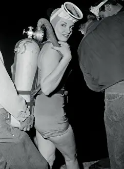 Jane Russell Wearing Diving Gear for Premiere of Underwater