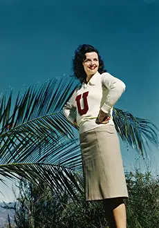Prints of Jane Russell in a sweater. UPI undated color slide Hollywood's Sultry Siren – A Photographic Tribute: Jane Russell Wearing Insignia Sweater