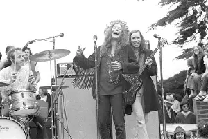 Prints of SAN FRANCISCO - JANUARY 1: Janis Joplin and Big Brother and The Holding Company perform at the New Year's Wail in Golden Gate Park on January 1, 1967 in San Francisco, California Classic Prints of Iconic Janis Joplin: Janis Joplin With Big Brother At Golden Gate Park