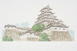 Strength Gallery: Japan, Himeji Castle, construction of soaring rooftops based on tall stone foundation