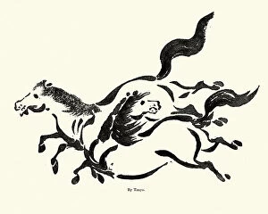 Natural World Gallery: Japanese Art, Sketch of running horses