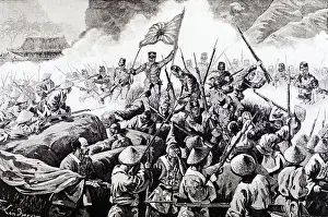 Forces Prints: Japanese Enter China Crossing River;Wood