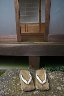 Images Dated 24th April 2006: Japanese geta, or wooden slippers, outside an inn, Kyoto, Honshu, Japan