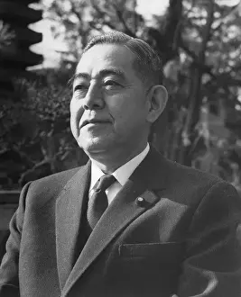 Japanese Leader Eisaku Sato Outside