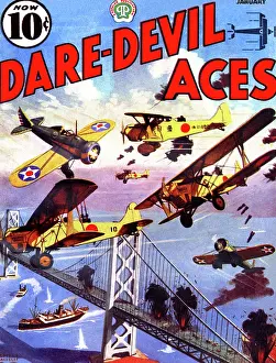 Wwii Prints: Japanese Planes attack the American Coast & Seek to destroy bridge
