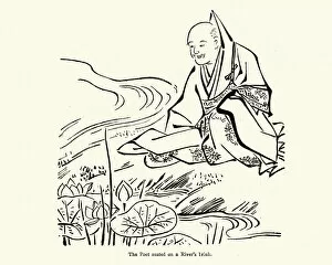 Images Dated 3rd March 2018: Japanese poet meditating by a river, 19th Century