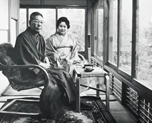 Japanese Prime Minister Hayato Ikeda and Wife at Home