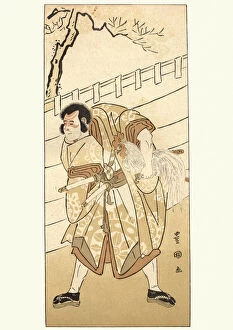 Natural World Collection: Japanese samurai warrior carrying a cockrel