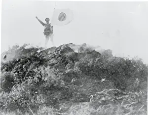 Manchuria Prints: Japanese Soldier Waving Flag