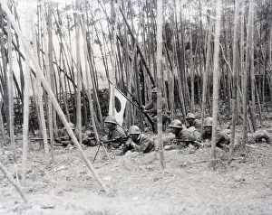 Attacking Prints: Japanese Soldiers In Forest On Ground
