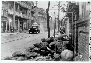 Tank Prints: Japanese Tank Shooting at Buildings
