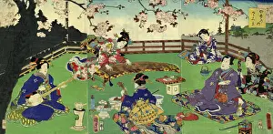 Kimono Prints: Japanese Triptych Woodblock Cherry Blossom entertainment