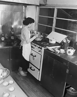 Housewife Prints: Japanese Woman Cooking on Stove