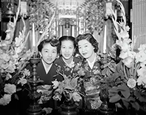 Buddhist Prints: Japanese Woman Decorating Alter