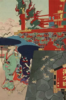 Walking Gallery: Japanese Woodblock Print flowers and Dragon