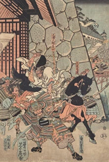 Japanese Woodblock Print Samauri Battle 1850