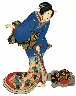 Japanese Woodblock Print of standing Woman