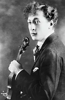 Violin Prints: Jascha Heifetz Holding Violin