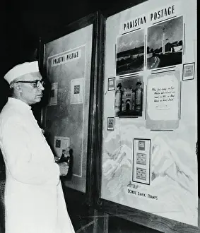 Jawaharlal Nehru Inspecting a Stamp Display