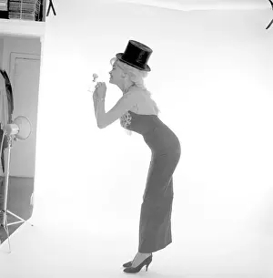 Prints of NEW YORK - 1964: Actress and model Jayne Mansfield poses for a portrait in 1964 in New York City, New York. Taken for the 1964 pinup book Jayne Mansfield For President Hollywood's Blonde Bombshell in Focus: Jayne Mansfield Portrait Session