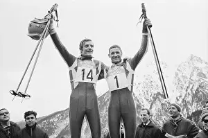 Mens Event Prints: Jean-Claude Killy and Guy Perillat Celebrating Victory