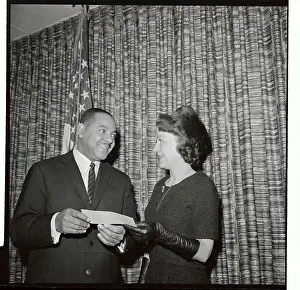 Rowan Prints: Jeane L. Dixon Presenting Check to Carl Rowan