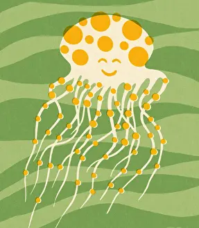 Mascot Prints: Jellyfish on Green Background