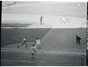 Jerry Coleman Throwing Ball to First Baseman
