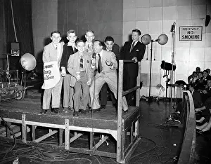 Harrisburg Prints: Jerry Lester and Harrisburg Newsboys Standing on Stage