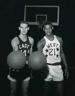 Basketball Uniform Prints: Jerry West and Oscar Robertson Holding Basketball