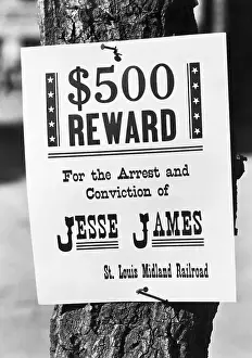 Jesse James Wanted Poster Nailed to Tree Trunk