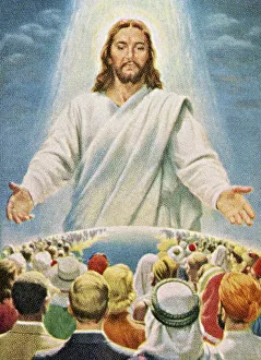 Blue Background Gallery: Jesus Blessing People in the World